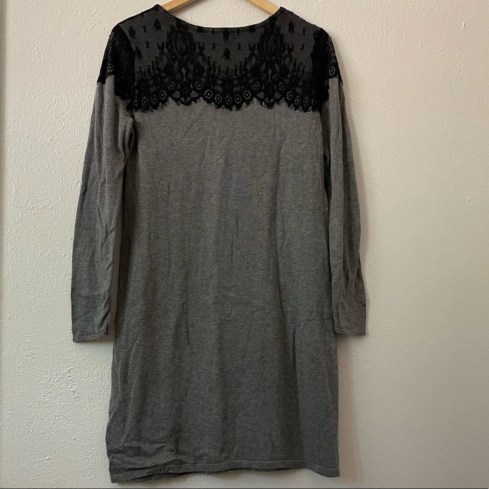 Large Long Sleeve Sweater Dress with Lace Accent